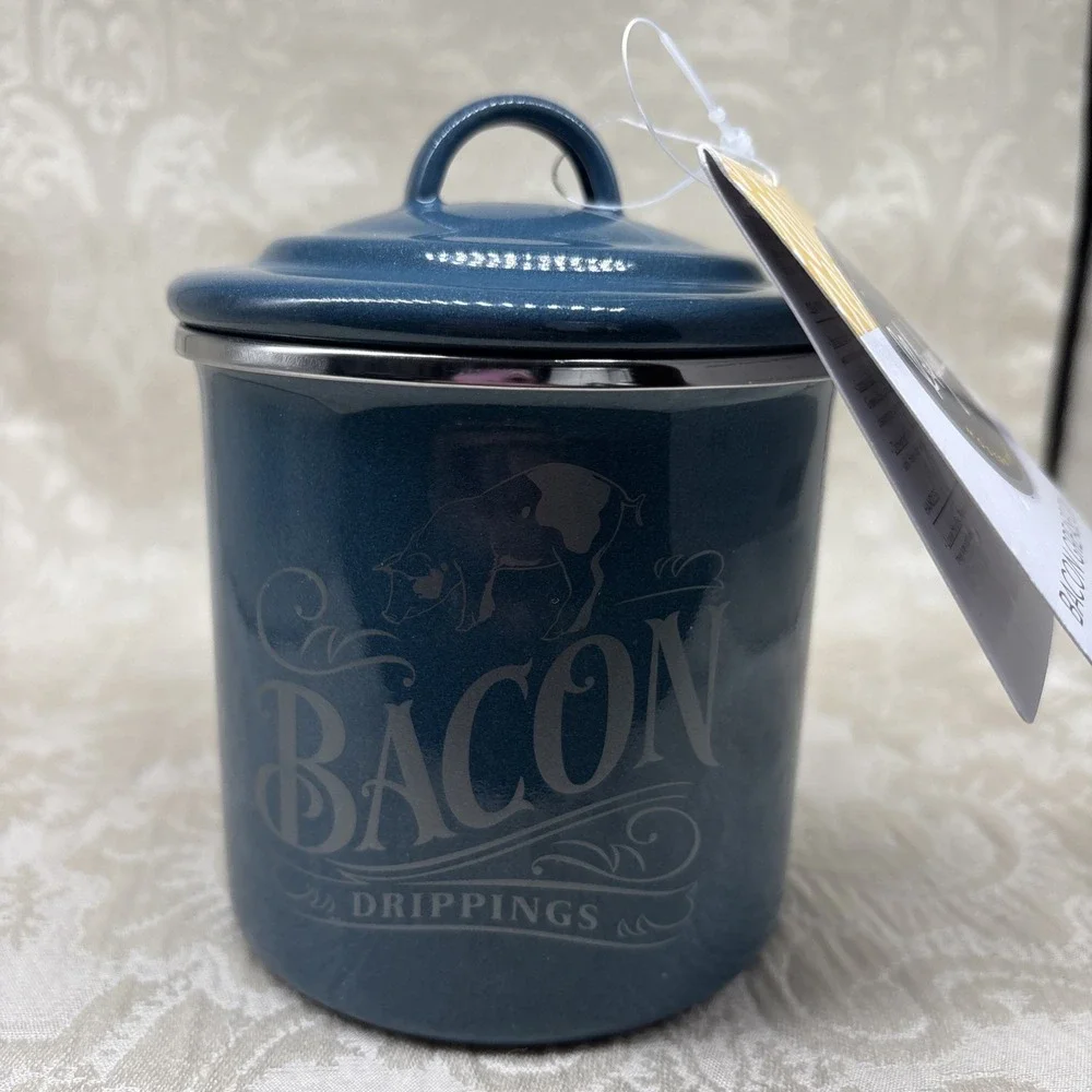 Ayesha Curry Modern Traditions Enamel on Steel Bacon Grease Can Blue NWT